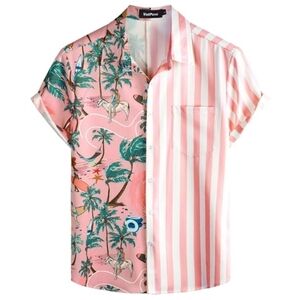 Hawaiian Flamingo Casual Tropical Short Sleeve Shirt Pink